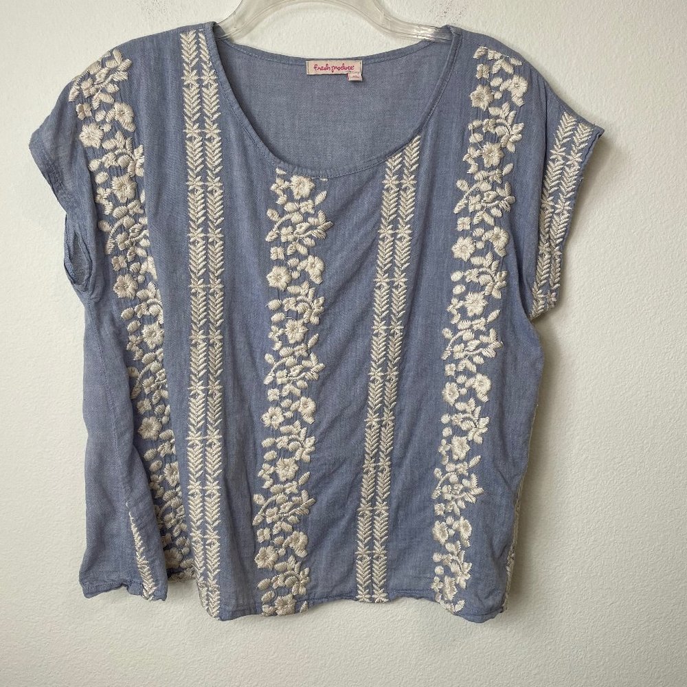 Fresh Produce Organic Cotton Floral Embroidered Top Made in USA - Picture 1 of 11
